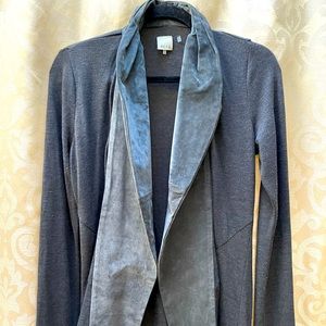 Ecru Jersey Knit Suede Lapel Cardigan